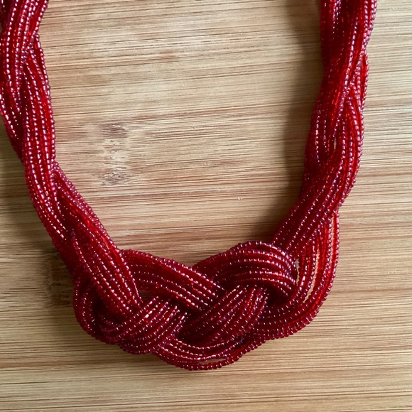 Paparazzi A Standing Ovation - Red Twisted Braided Seed Bead Necklace Holiday - Picture 4 of 11